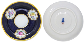 Margaret Thatcher Personally Owned China -- Tea Cup & Saucer in a Navy Blue Floral Pattern